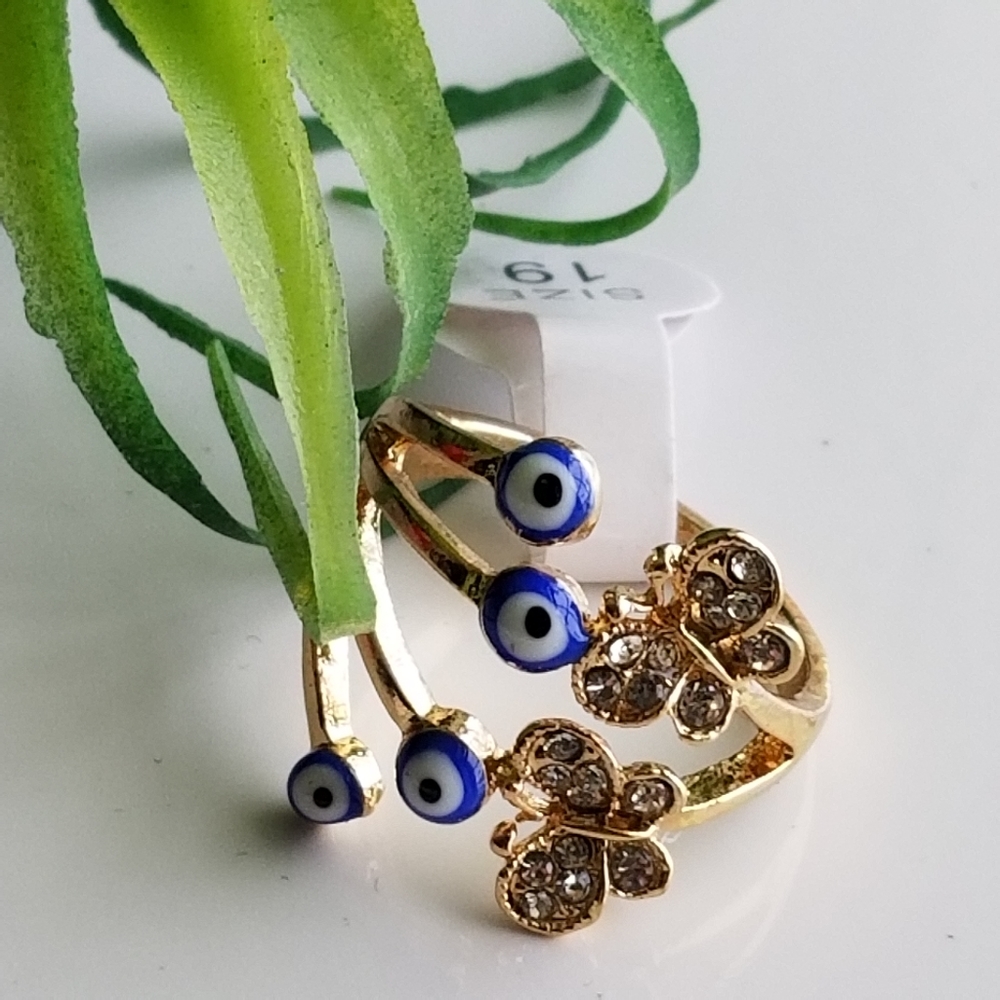 Evil Eye Butterfly Rhinestone Blue  Protection Gold Ring New size 9